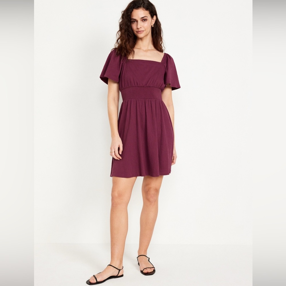 Waist defined flutter sleeve mini dress